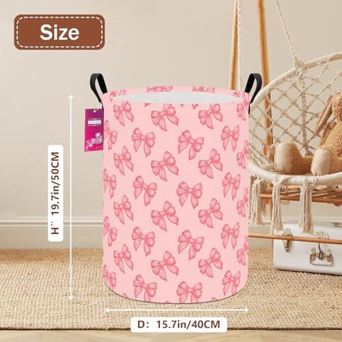 Laundry Hamper Large Canvas Fabric Storage Basket Pink bowknots - Image 2