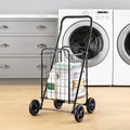 Whitmor Foldable Utility Shopping Cart with Wheels, Heavy Duty Metal Grocery Cart, Portable Foam Handle, Rolling Collapsible Trolley for Groceries, Laundry, Storage, Black by Whitmor