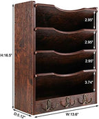 PAG-Mass 5-Tier Wall File Holder Hanging Mail Organizer Wood Magazine Literature Rack with 6 Hooks, Brown - Image 3