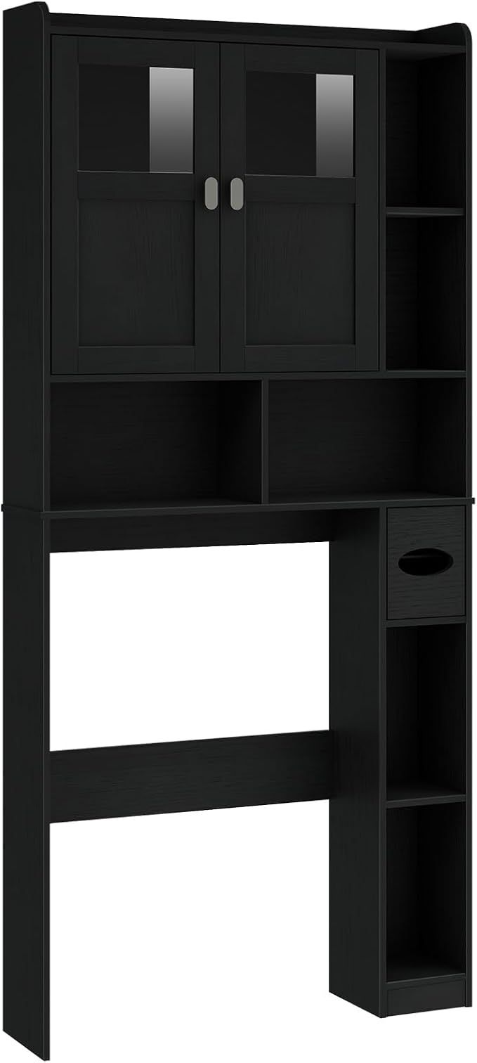 Vabches Over The Toilet Storage Cabinet with Doors and Shelves, Black - Image 8
