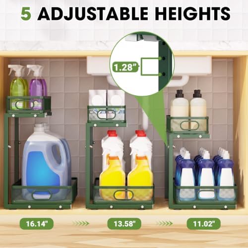 Under Sink Organizer, 2-Tier Pull-Out Cabinet Storage Shelf, Dark Green - Image 3