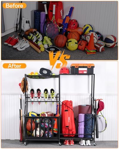 EXTCCT Garage Sports Equipment Organizer with Wheels, Golf Bag storage Rack - Image 3