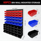 60Pcs Plastic Wall Mounted Storage Bins Parts Rack Nuts And Bolt Bins Organizer For Shop Garage for Screws, Nuts, Bolts, Nails, Beads, and Small Hardware Parts(RED+BLUE+BLACK, 60) - Image 2