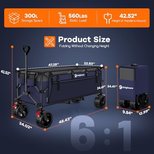 Originsure 300L Foldable Beach Wagon Cart with Big Wheels, 560lbs, Purple - Image 2
