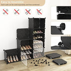 Portable Shoe Rack Organizer with Door, 96 Pairs Shoe Storage Cabinet Easy Assembly, Plastic Adjustable Shoe Storage Organizer Stackable Detachable Free Standing DIY Expandable 12 Tier Black - Image 5