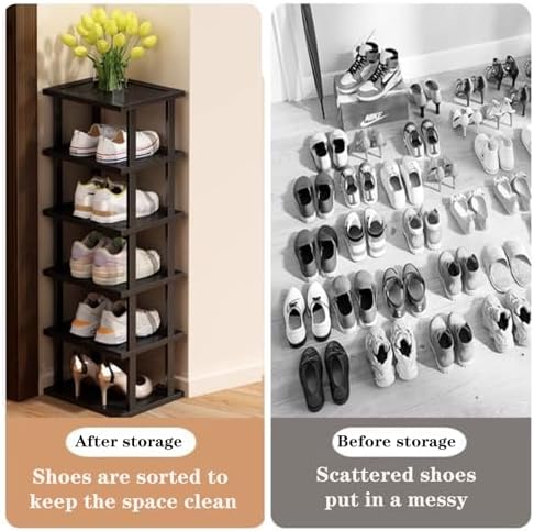Vertical Shoe Rack - Tall Narrow Shoe Rack Organizer for Small Spaces,12 Tier Bamboo Shoen Shelf for Entryway,Closet,Corner,Doorway,Skinny Shoe Shelf Space Saving Shoe Storage,Free Stackable DIY - Image 3