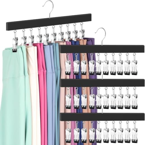 Legging Organizer for Closet, Pants Hangers with Clips | Holds 20 Leggings, Jeans, Hats, Shorts, Socks, 360° Rotating Space Saving Hanging Clothes Organize and Storage 4Pcs by ORROENS
