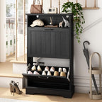 24" W Hidden Shoe Storage Cabinet with 2 Flip Drawers & Open Storage by WINWY
