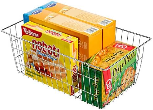 SANNO Freezer Baskets Wire Storage Baskets Closet Organization Baskets Bin Farmhouse Storage Bins Large Organizer Bins for Home, Office, Bathroom, Pantry -Set of 3, Chrome, 15.7" - Image 4