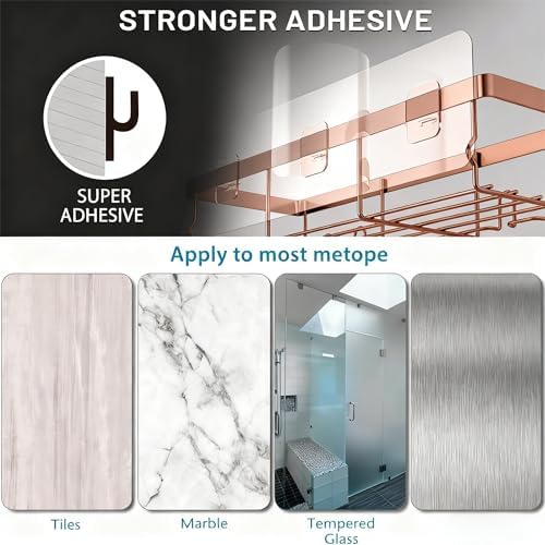 Moforoco Shower Caddy Shelf Organizer Rack, Self Adhesive Black Bathroom Shelves Basket, Home Farmhouse Wall Inside Organization and Storage Decor Rv Accessories, First Camper Apartment Essentials - Image 2