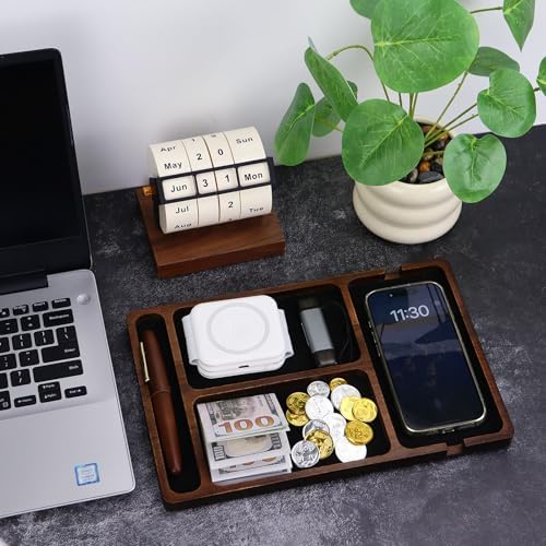 MultiBey Acacia Wood Valet Tray for Men Women, Nightstand Desk Organizer - Image 2