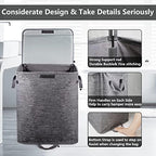 Foldable Laundry Hamper with 2 Removable Drawstring Bags,Portable Laundry Basket with Lid & Easy Carry Handle,Durable Clothes Hamper for Space-Saving Organizer in Bedroom,Bathroom,Dorm,Nursery,RV,Grey - Image 7