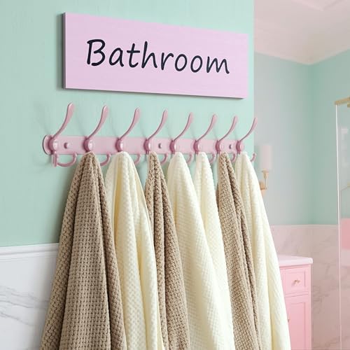 Dseap Coat Rack Wall Mount - 29.5” Long 8-Tri-Hooks Heavy Duty Coat Hanger Rail Wall Hooks for Hanging Coats Hats Clothing Clothes Purse Mudroom Entryway, Pink - Image 4