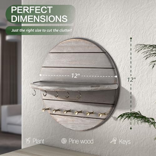 Rebee Vision Pine Wood Key Holder Wall Mount for Rustic Wall Decor, OldGray - Image 2
