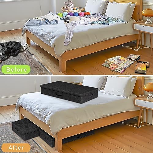punemi 6 in Tall Stackable Under Bed Storage Containers, 3 Pack, Black | Drawer Organizers Box with Sturdy 3 Handles, Clothes Drawer Organizers, for Under Crib, Couch & Closet Storage - Image 5