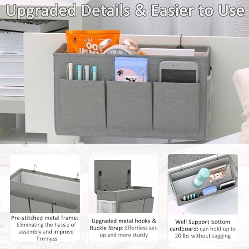 Bedside Caddy Storage Organizer for Bed Rails, Bed Caddy with 6 Pockets - Image 3