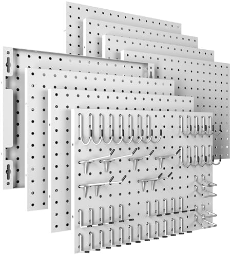 Spampur Peg Board, 8 Pack Metal Pegboard Panels with 50 Hooks by Spampur