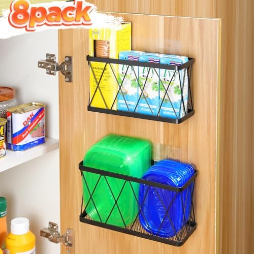 YIGII 8 Pack Inside Cabinet Door Storage, Lid Organizer for Pyrex, Kitchen Bathroom Pantry Storage Organizer Baskets Slim Stainless Steel, Black - Image 2
