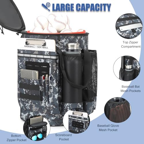 Baseball Bucket Bag 6 Gallon Multi Pockets Softball Coaching Equipment Bag - Image 3