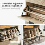 Shoe Cabinet with 2 Flip Drawers, Narrow Entryway Rack, Oak - Image 4