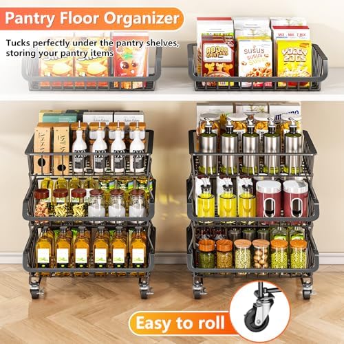 Gsiekare 3-Tier Rolling Pantry Organizer and Storage Cart with Wheels - Image 4