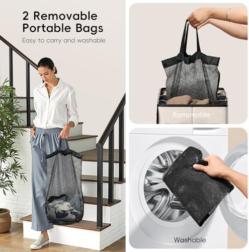 150L Double Laundry Hamper With Lid, Large Clothes Hampers with Removable Bag, Laundry Hamper 2 Section for Bathroom, Bedroom, Laundry Room, Dorm - Image 6