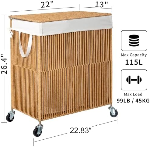 WOWLIVE Rolling Laundry Basket Wheels, Handwoven Laundry Hamper with Lid - Image 4