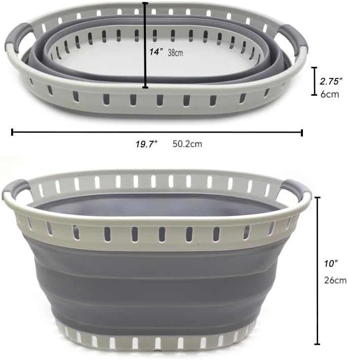 SAMMART 25L (6.6 gallon) Collapsible Plastic Laundry Basket - Foldable Pop Up Storage Container/Organizer - Portable Shopping Basket - Space Saving Hamper (Oval set of 2, Dark Grey) - Image 3