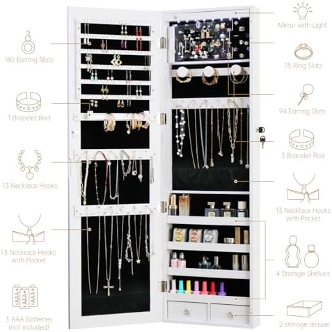 Jewelry Armoire Door Wall Mounted Mirror with Storage And Drawers - Image 4