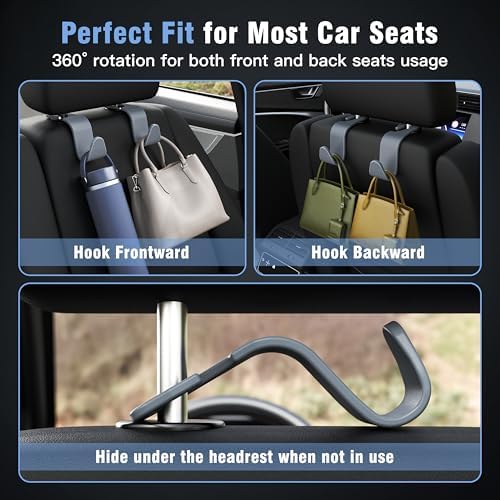4-Pack Car Headrest Hooks Holds 55lbs Seat Storage Organizer for Bags - Image 4