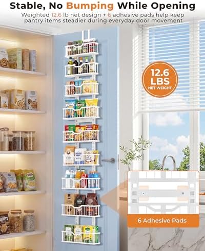 EVERIE Over the Door Pantry Organizer, 9-Tier Heavy Duty Door Storage Rack with Solid Bottom Baskets, Stable No-Bumping Design, Adjustable Hanging Shelves for Kitchen Pantry - Image 3