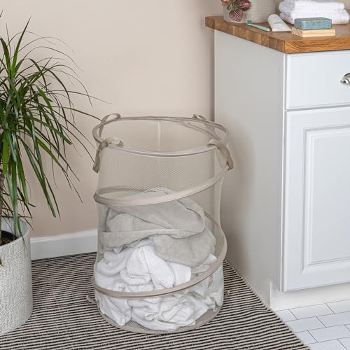 Household Essentials Pop-Up Mesh Laundry Hamper, Beige - Image 3