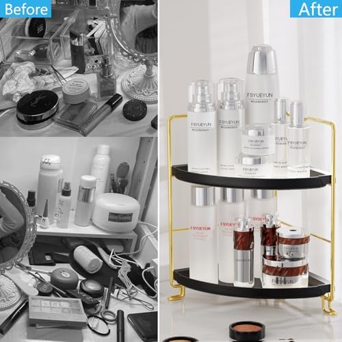 FSyueyun 2-Tier Corner Bathroom Counter Organizer, Gold & Black - Image 5