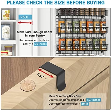 JKsmart 6-Tier Spice Rack Organizer with Door Hook, Wall Mounted & Over the Door Spice Racks for Kitchen Pantry Door Cabinet, Two Size, Large Capacity, Black - Image 2