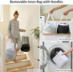 efluky Double Laundry Hamper with Lid and 2 Removable Bags, White - Image 5