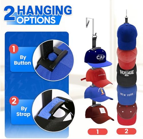Hat Organizer for Baseball Caps, Over the Door Hat Rack with 10 Display Hooks and Hanger, 2-Way Hanging Hat Storage and Hat Holder for Bedroom, Entryway or Garage Doors – 1 Pack - Image 3