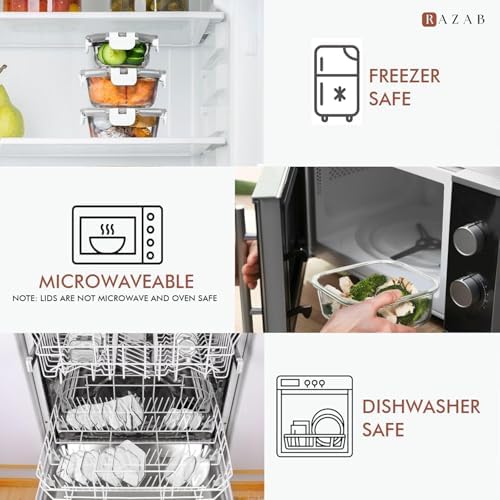 Razab 30 PC Glass Food Storage Containers with Lids - Reusable Glass Meal Prep Containers for Lunch and Leftovers - Airtight & Leakproof Snap Locking Lids - Oven, Freezer, Microwave, Dishwasher Safe - Image 5