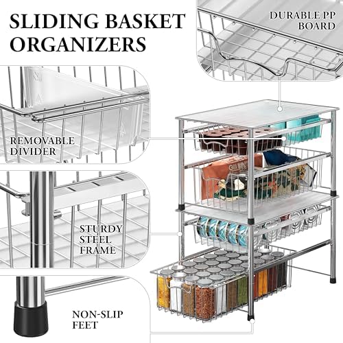 Simple Houseware Stackable 2 Tier Sliding Basket Organizer Drawer, Chrome - Image 4