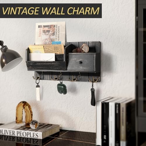 Rebee Vision Key Holder Wall Mount with Hooks for Room Decor, Old Black - Image 6