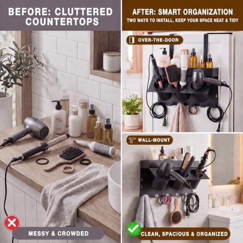 Domensi Hair Tool Organizer Wall Mount Hair Dryer Holder for Cabinet Door - Image 4