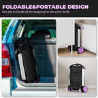200LBS Collapsible Shopping Cart with 2 Storage Crates, 8-in-1 Portable Foldable Utility Cart with Foot Brake for Picnic, Supermarket, Grocery, Office, Outdoor, Purple - Image 4