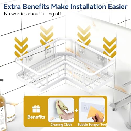YASONIC Corner Shower Caddy Adhesive, 100% Rustproof Shower Organizer with Soap and Troothbrush Holder, No Drill Shower Shelf for Inside Shower, Wall-Mounted Shower Storage for Homes (5 Pack, White) - Image 5