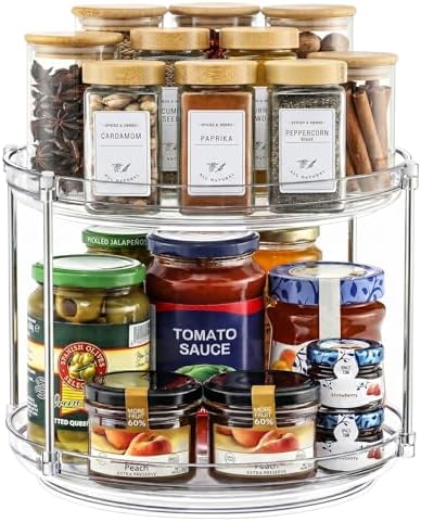 2 Tier Non-Skid Acrylic Lazy Susan Organizer - Rotating Spice Rack - Turntable Organization for Kitchen, Pantry, Countertop, Closet, Bathroom, Vanity, Medicine Cabinet Organizing,10'' by MakeLifeBetterEasier
