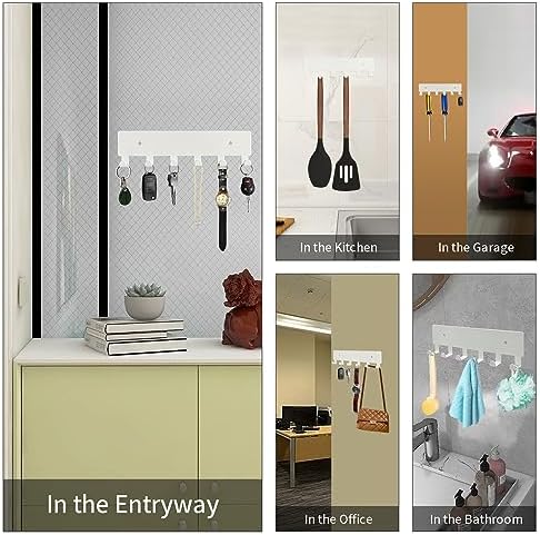 GTK Key Holder for Wall, Key Hooks with 6 Hooks, Wall Mounted Key Holder for Hallway, Self Adhesive Key Rack(White) - Image 6