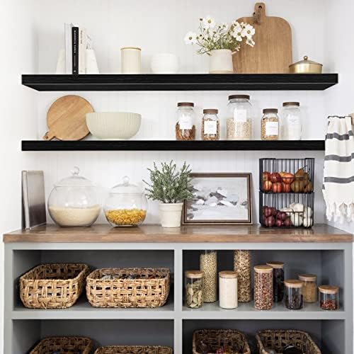 QEEIG Floating Shelves for Wall 47.2" Extra Long - Wall Mounted Shelf Bathroom Kitchen Living Room Bedroom Farmhouse Home Decor Display Bookshelf Large 47.2 x 9.3 inch Set of 2, Black (008-120B) - Image 2