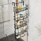 SWTYMIKI Over the Door Shower Caddy - 5 Tier Adjustable Shower Organizer Hanging with Soap Holder, No Drilling Stainless Steel Bathroom Rack Hanging for Body Wash, Shampoo, Soap, Razor, Black by SwtyMiki-TidyHomeSweetLife