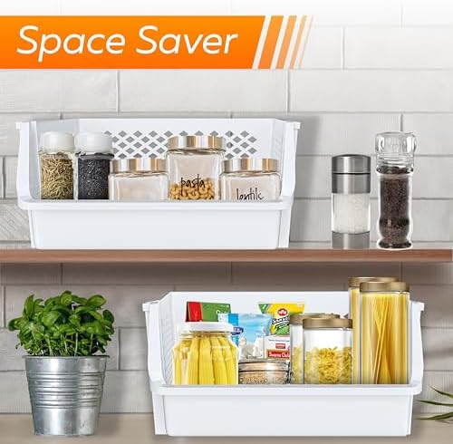 XLarge Stackable Storage Bins Open Front for Pantry Storage, 6 Pack - White - Image 5