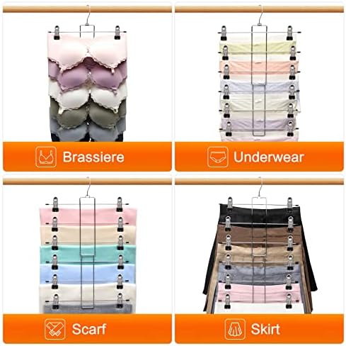 3 Pack Pants-Hangers-Space-Saving, 6 Tier-Closet-Organizers-and-Storage | Skirt Hangers with Clips, Closet-Organizer-Clothes-Organization Jeans Scarf Hangers,College-Dorm-Room-Essentials Decor - Image 5