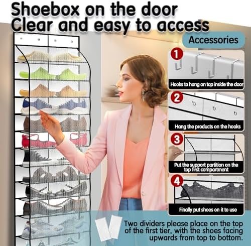 Kotkn Over The Door Shoe Organizer with 12 Large Breathable Pockets - Durable Hanging Storage for the Entire Family's Shoes (White) - Image 5