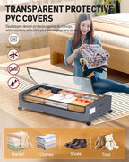 Under Bed Storage with Wheels, Square Under Bed Storage Containers, 4 Pack Under The Bed Storage Bins, Under Organizer with Clear Lids-60L Rolling Underbed Storage For Clothes, Shoes... - Image 5